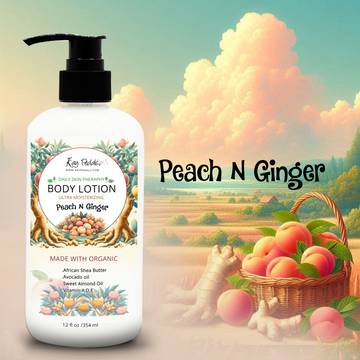 Ginger Peach Organic Body Lotion | Shea Butter Natural Body Cream | Aromatherapy Scented Lotion | Hydrating Organic Skincare