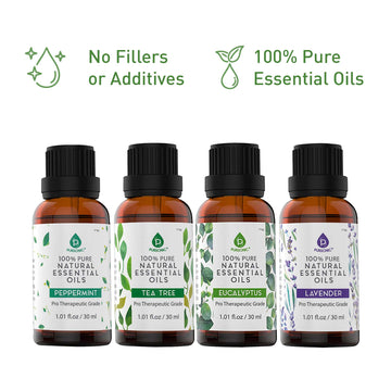 4-Pack Pure & Natural Essential Oils Collection – Eucalyptus, Lavender, Tea Tree, and Peppermint - Skincare Lab