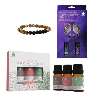 Aromatherapy Bliss Bundle: Lava Stone Bracelet + Pure Essential Oils. - Skincare Lab