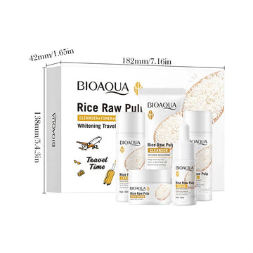 5pcs BIOAOUA Rice Raw Whitening Set Brighten Hydrating Moisturize Soothing Facial Cleanser+toner+essence+lotion+cream Skincare