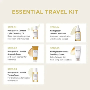 SKIN1004 Madagascar Centella Travel Kit, Toner, Ampoule, Soothing Cream, Cleansing Oil, Ampoule Foam, Basic Skincare Mini 5pcs