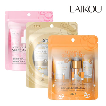 Skin Care Set Vitamin C Sakura Snail Essence Serum & Eye Cream & Face Cream Moisturizer Travel Size Skincare Set