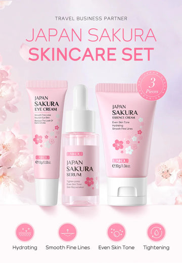 Skin Care Set Vitamin C Sakura Snail Essence Serum & Eye Cream & Face Cream Moisturizer Travel Size Skincare Set