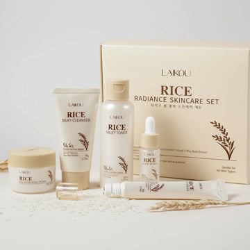 5PCS Rice Extract Skincare Set Niacinamide Hyaluronic Acid Gentle 24H Hydration For All Skin Men Women Face Body Daily Holiday