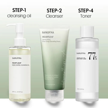 Sanlivna Korean Skincare Heartleaf 3-Piece Set - Soothing Cleanse & Pore Care with Quercetin