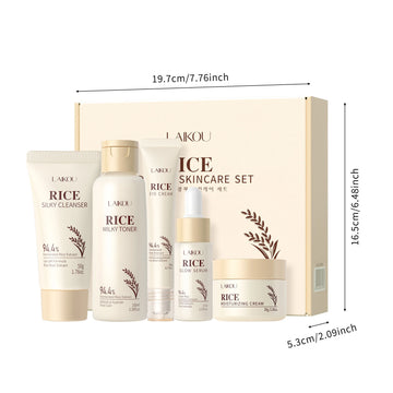 5PCS Rice Extract Skincare Set Niacinamide Hyaluronic Acid Gentle 24H Hydration For All Skin Men Women Face Body Daily Holiday