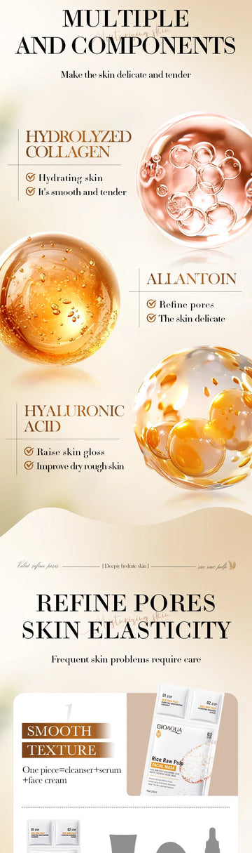 5pcs BIOAQUA White Rice Face Mask Sets Moisturizing Whitening Anti Wrinkle Facial Serum Cleanser Face Masks Skin Care Kit