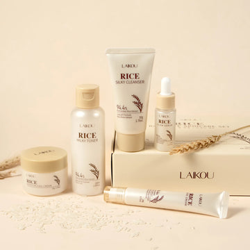 5PCS Rice Extract Skincare Set Niacinamide Hyaluronic Acid Gentle 24H Hydration For All Skin Men Women Face Body Daily Holiday