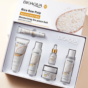 BIOAOUA Rice Puree Rejuvenating and Moisturizing Six-piece Set Whitening Firming Anti-aging Beauty Facial Skincare Set