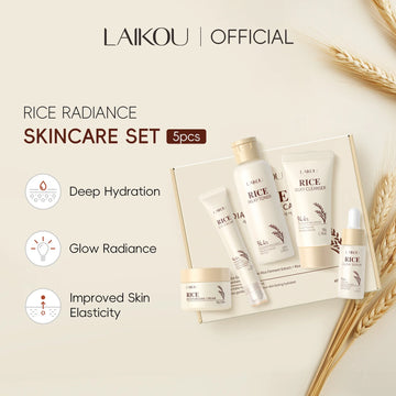 5PCS Rice Extract Skincare Set Niacinamide Hyaluronic Acid Gentle 24H Hydration For All Skin Men Women Face Body Daily Holiday