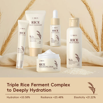 5PCS Rice Extract Skincare Set Niacinamide Hyaluronic Acid Gentle 24H Hydration For All Skin Men Women Face Body Daily Holiday