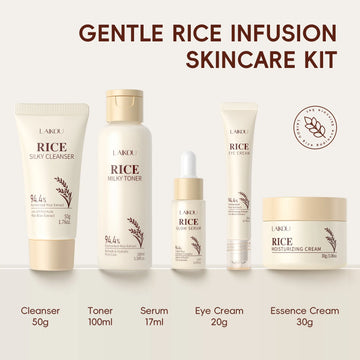 5PCS Rice Extract Skincare Set Niacinamide Hyaluronic Acid Gentle 24H Hydration For All Skin Men Women Face Body Daily Holiday