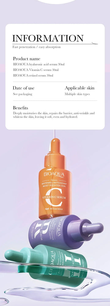 3pcs BIOAQUA Vitamin C Retinol Hyaluronic Acid Serum Face Moisturizing Anti Wrinkle Whitening Facial Essence Skin Care Products