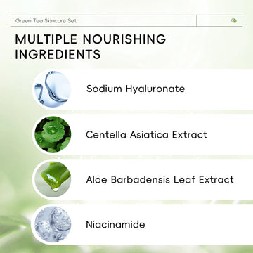 Green Tea Facial Cleaner Soothes Skin Face Toner tea Serum Moisturizing Cream Repairing Eye Cream Kits