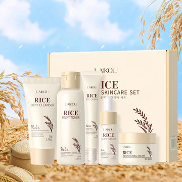 5PCS Rice Extract Skincare Set Niacinamide Hyaluronic Acid Gentle 24H Hydration For All Skin Men Women Face Body Daily Holiday
