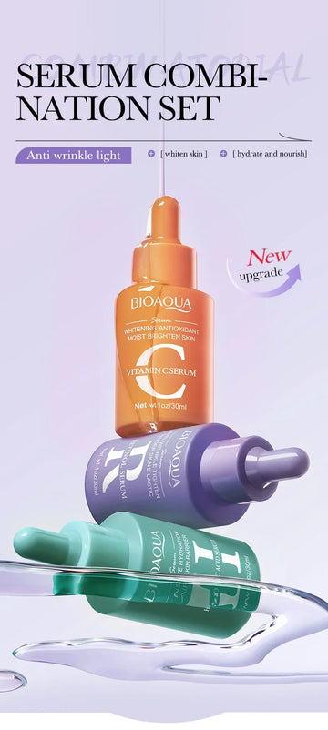 3pcs BIOAQUA Vitamin C Retinol Hyaluronic Acid Serum Face Moisturizing Anti Wrinkle Whitening Facial Essence Skin Care Products