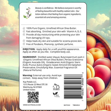 Ginger Peach Organic Body Lotion | Shea Butter Natural Body Cream | Aromatherapy Scented Lotion | Hydrating Organic Skincare