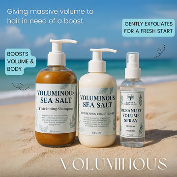 Voluminous Sea Salt Shampoo & Conditioner Set + OceanLift Volume Spray – Boost Texture & Volume